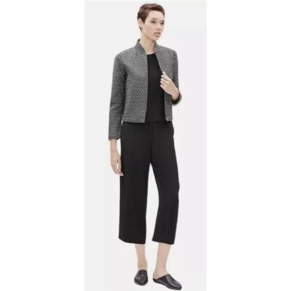 EILEEN FISHER Cotton Blend Jacquard Zip-Up Flight Jacket Petite Large LP $278‎ - Picture 4 of 15